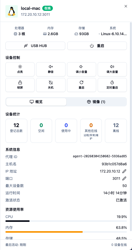 Agent 详情：概览与设备统计